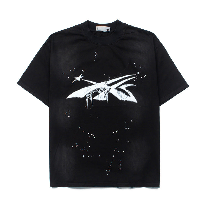 2026 American High Street Hip Hop Retro Flame Starry Sky Summer T-shirt