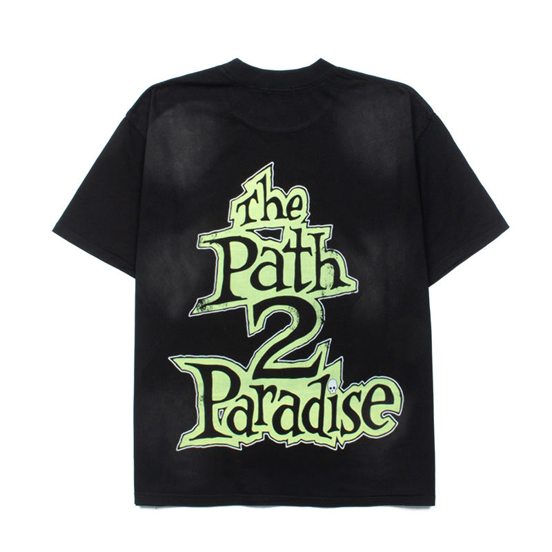 2026 American high street style washed distressed retro T-shirt