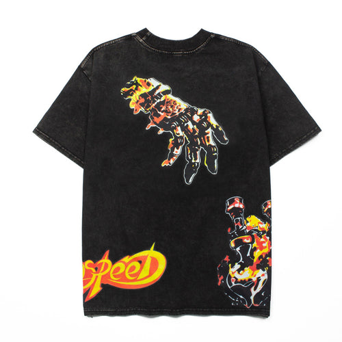 2026  American high street hip-hop street style fiery skull print T-shirt