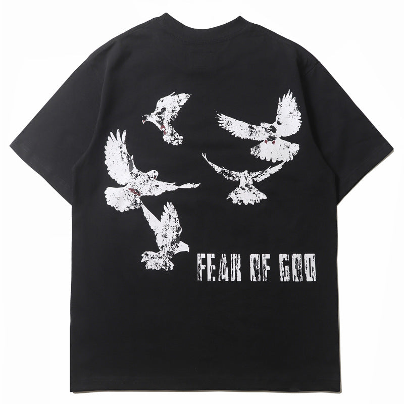 2026  American High Street Retro Short-sleeved Pigeon Print T-shirt