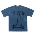 2026 American High Street Dream Letter Print Denim Blue T-shirt