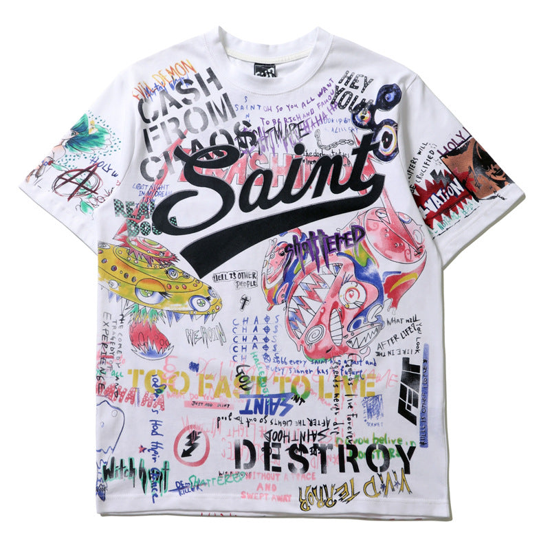2026 American Graffiti Comic Hand-Painted Creative T-shirt