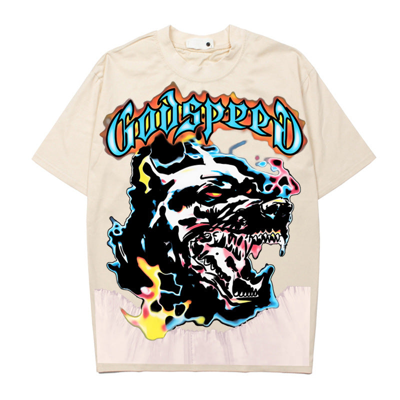 2026  American High Street Wolf Head Print  T-shirt