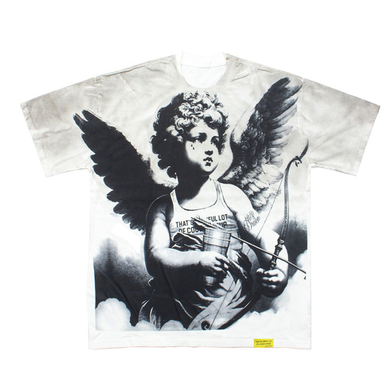 2026 American High Street Angel Print Distressed Wash T-shirt