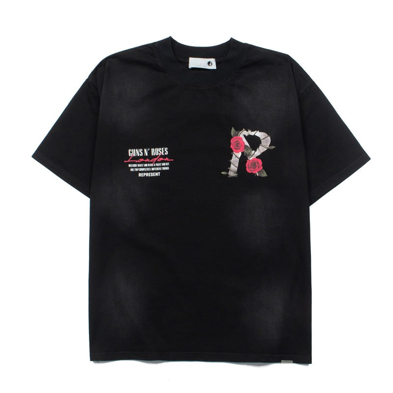 2026 American Spring/Summer New Skull and Rose Print T-shirt