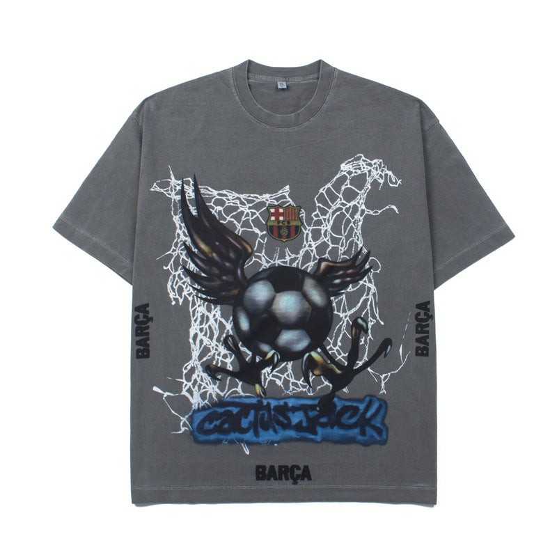 2026 American high street style new short-sleeved soccer print T-shirt