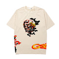 2026  American high street hip-hop street style fiery skull print T-shirt