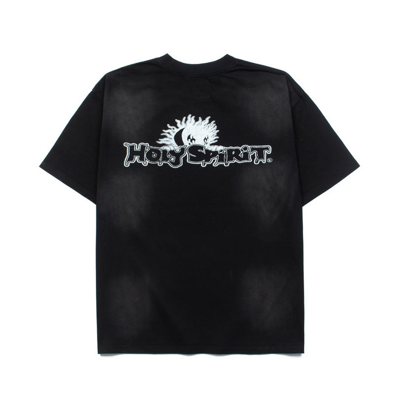 2026 American Retro Distressed Cartoon Angel Print T-shirt