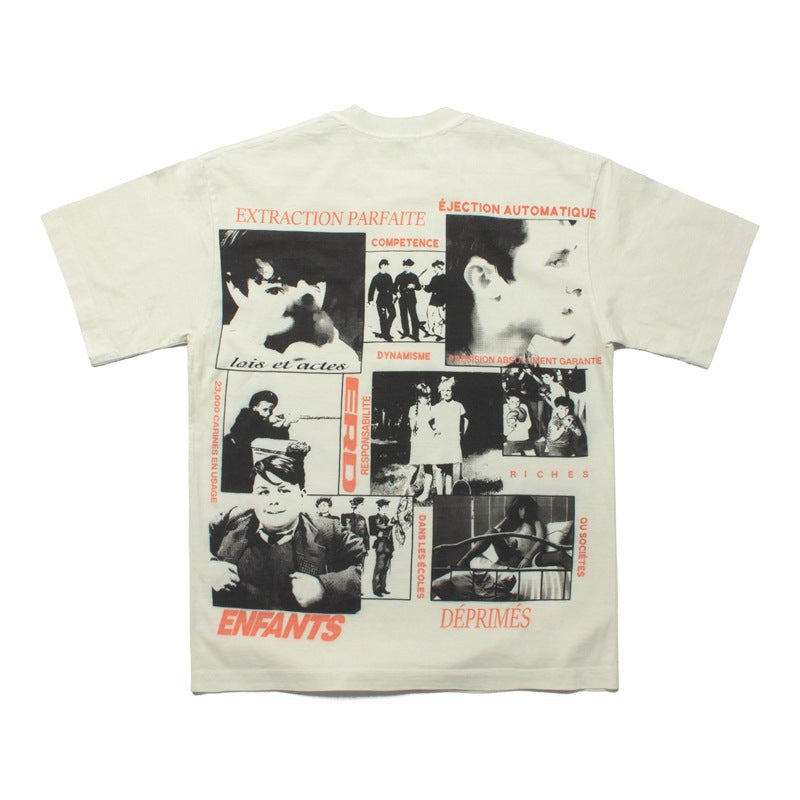 2026 New American Style Print Retro Washed Distressed T-shirt