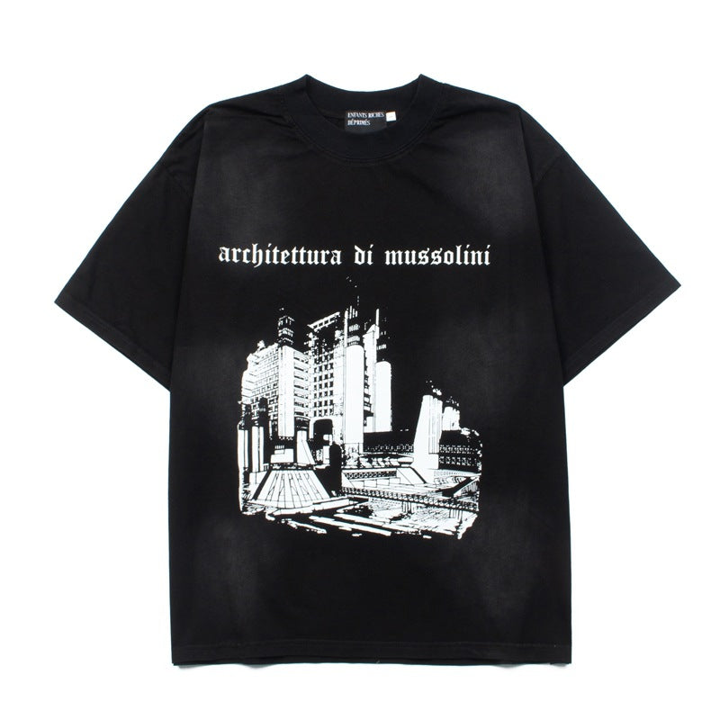 2026 American High Street Hip Hop Retro New Architectural T-shirt