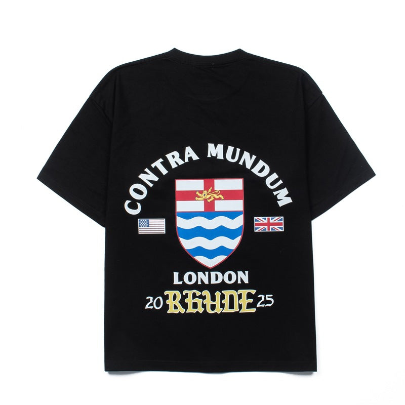 2026 American High Street Hip Hop Retro Flag Print T-shirt
