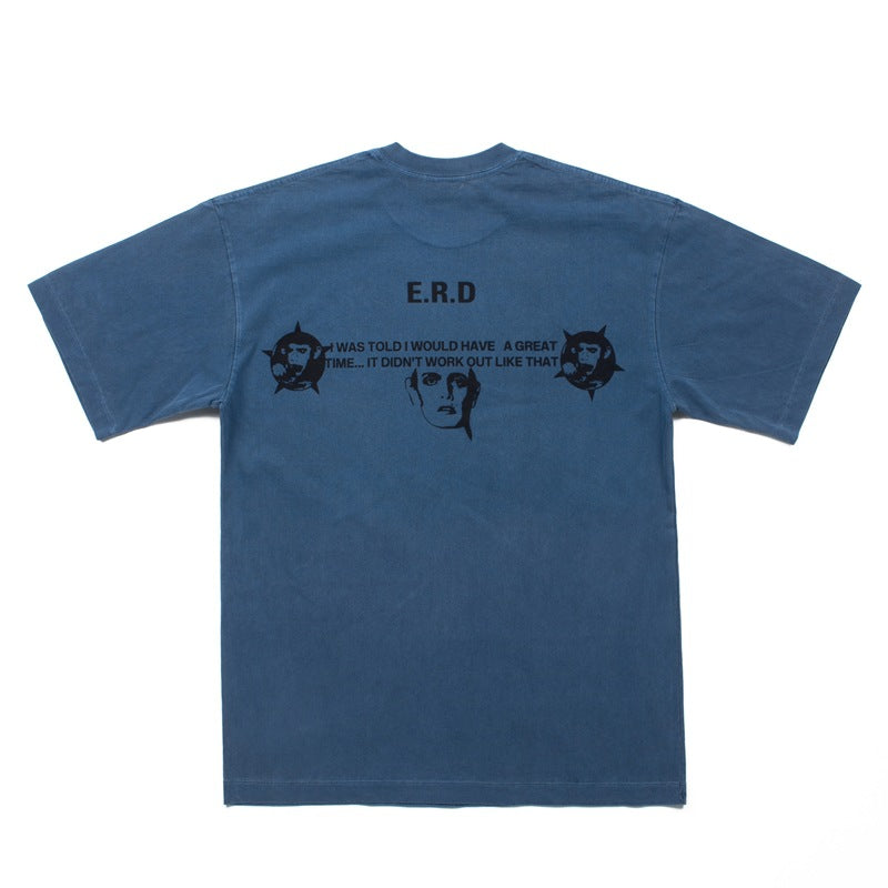 2026 American High Street Dream Letter Print Denim Blue T-shirt