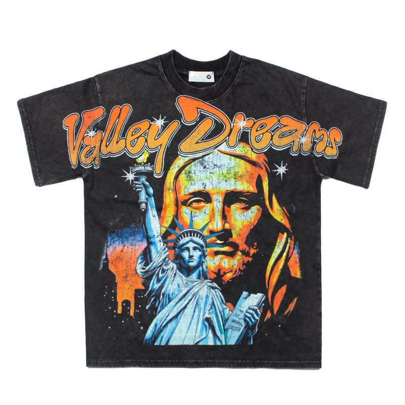 2026 American Street Hip Hop Washed Distressed T-shirt